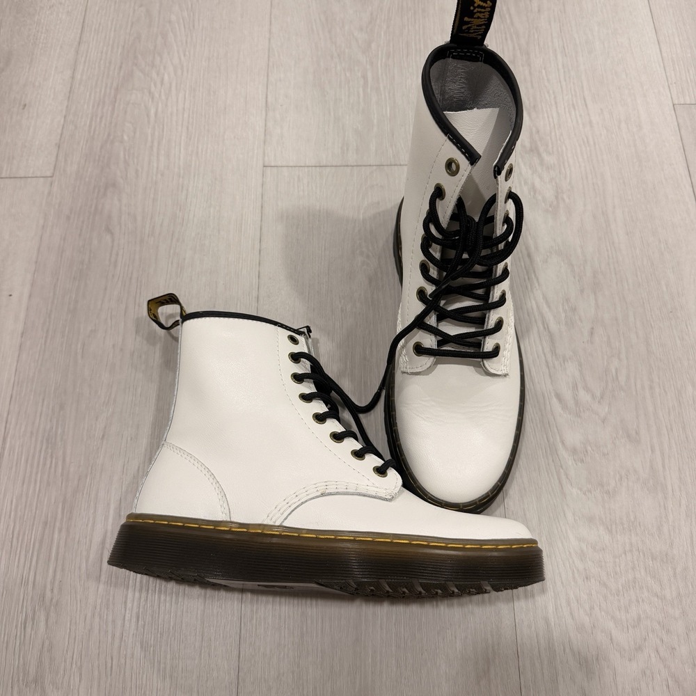Dr Martens Zavala White Leather Lace Up Combat Boots Womens US 7 EU 38
